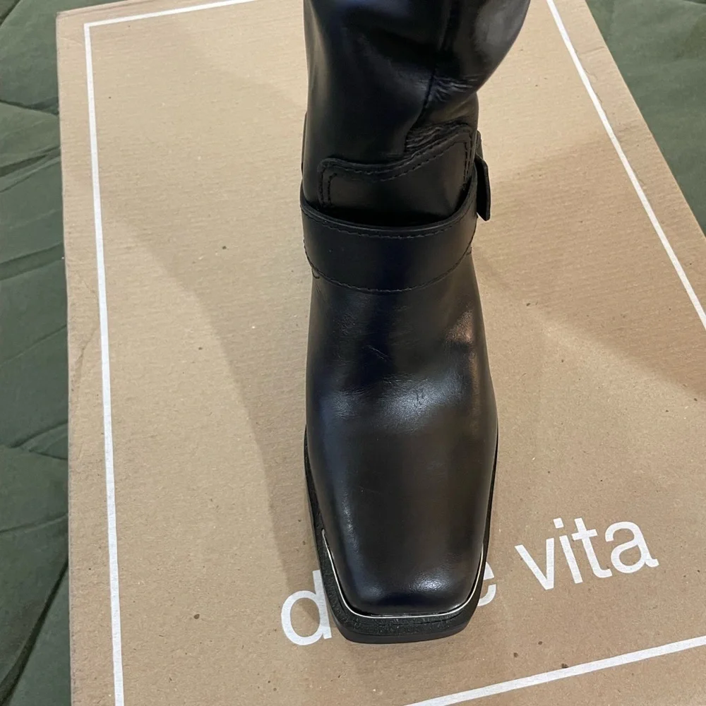 Dolce Vita Black Heeled Boots with Buckle Detail - Picture 4 of 9